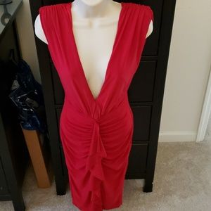 Sexy low cut red midi dress NEW with tags